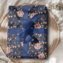Navy and Rose Gold Floral Wrapping Paper