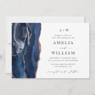 navy and rose gold wedding invitation