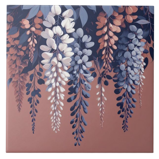 Navy and Rose Wisteria Elegance Tile (Front)