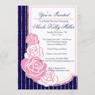 Navy and Roses Art Nouveau Invitation