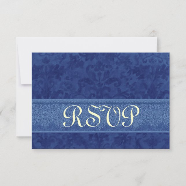Navy and Royal Blue Damask RSVP Wedding Small (Front)