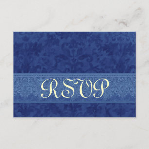 Navy and Royal Blue Damask RSVP Wedding Small Card