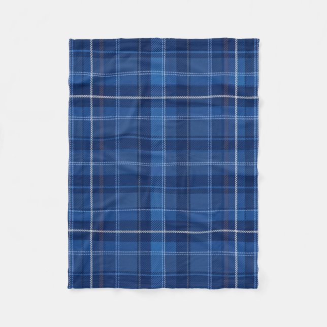 Navy and Royal Blue Plaid Pattern Fleece Blanket (Front)