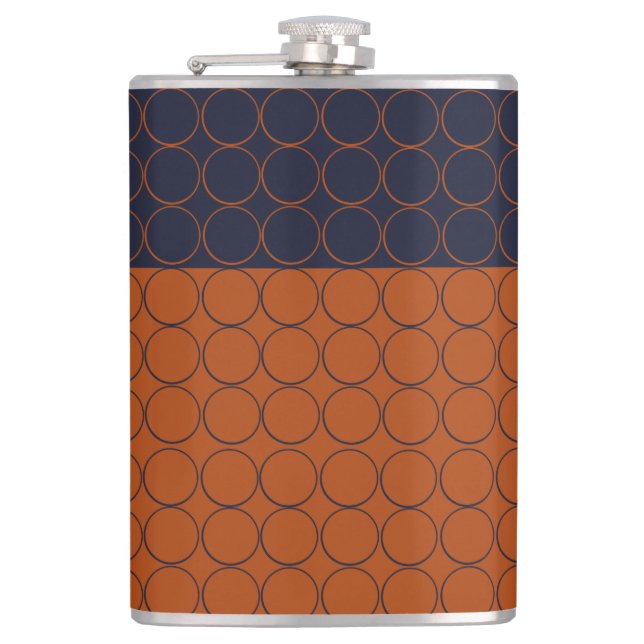 Navy and Rust Circles Hip Flask (Front)