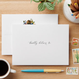 Navy and Rust Floral Customised w/Return Address  Envelope