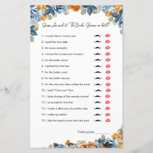 Navy And Rust Funny Bridal Shower Guess Who Game