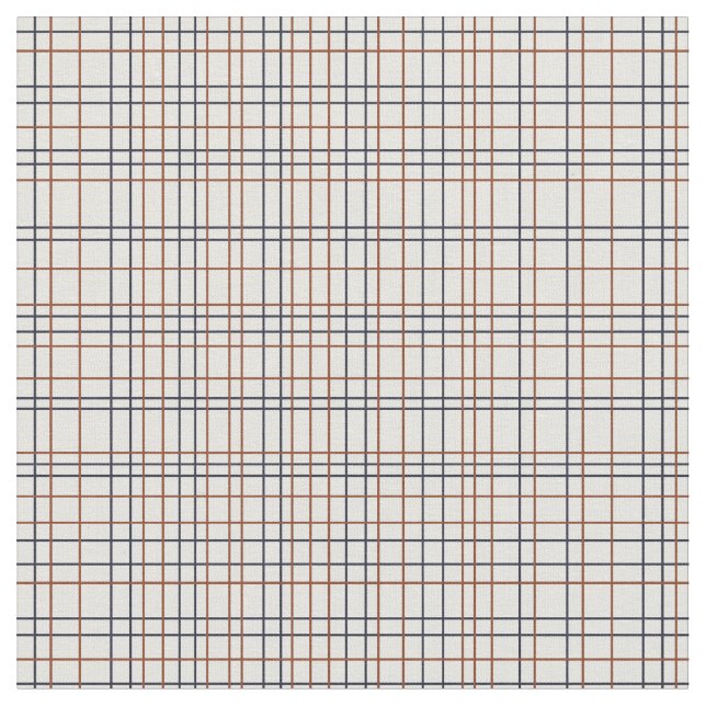 Navy and Rust Grid on light grey (almost white) Fabric (Close Up)