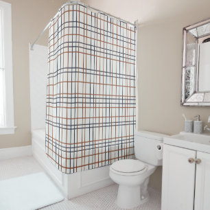 Navy and Rust Grid on light grey (almost white) Shower Curtain