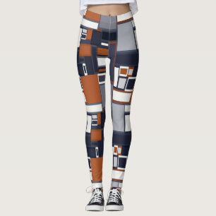 Navy and Rust Mid Century Modern Pattern B Leggings