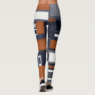 Navy and Rust Mid Century Modern Pattern Leggings