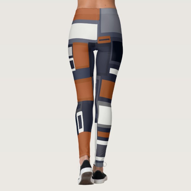 Navy and Rust Mid Century Modern Pattern Leggings (Back)