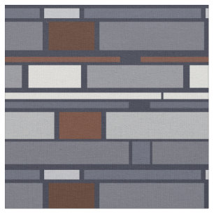 Navy and Rust Rectangle Shapes IIB Fabric