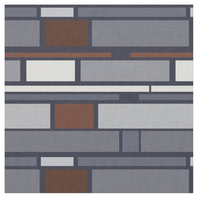 Navy and Rust Rectangle Shapes IIB Fabric (Close Up)