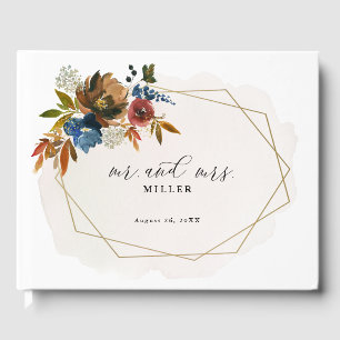 Navy and Rust Watercolor Boho Floral Customised Guest Book