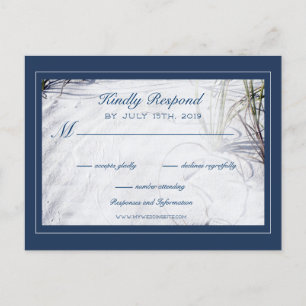 Navy and Sandy White Beach RSVP Postcard
