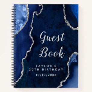 Navy and Silver Agate Birthday Guest Book
