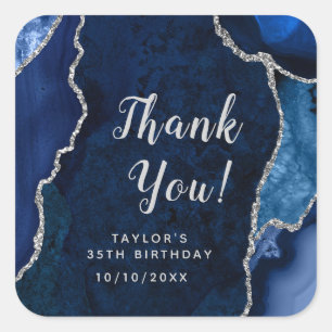 Navy and Silver Agate Birthday Thank You Square Sticker