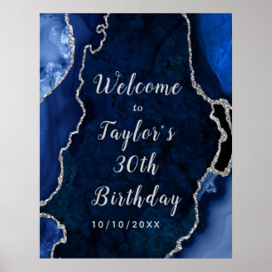 Navy and Silver Agate Birthday Welcome Poster