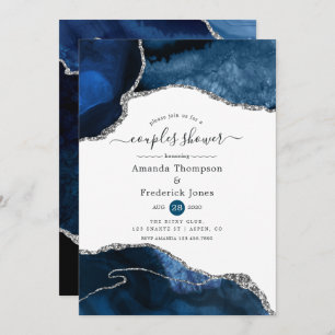 Navy and Silver Agate Couples Shower Invitation