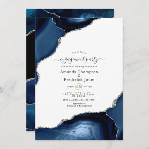 Navy and Silver Agate Engagement Party Invitation