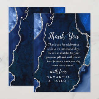 Navy and Silver Agate Marble Wedding Thank You Card