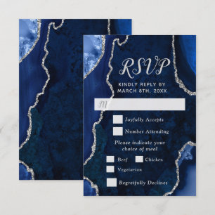 Navy and Silver Agate Meal Choice RSVP Card