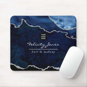 Navy and Silver Agate Precious Stone Corporate Mouse Mat