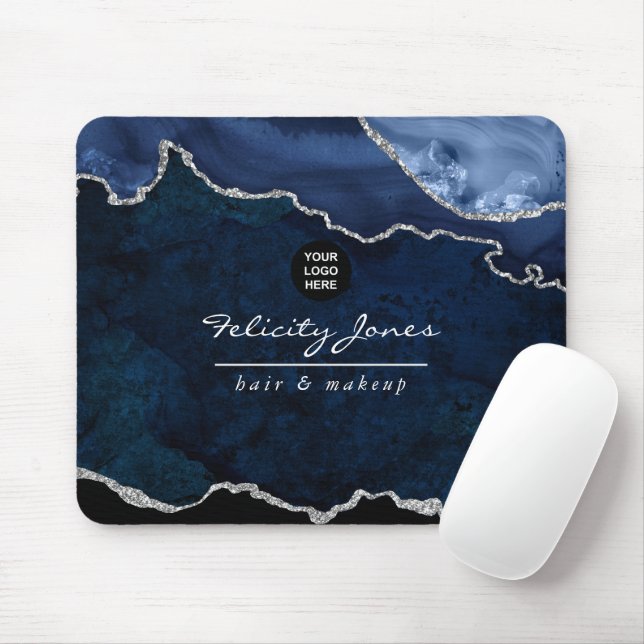 Navy and Silver Agate Precious Stone Corporate Mouse Mat (With Mouse)