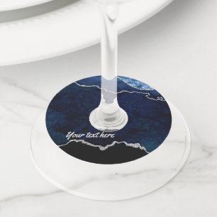 Navy and Silver Agate Precious Stone Wine Glass Tag