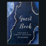 Navy and Silver Agate Sweet Sixteen Guest Book<br><div class="desc">This elegant and glamourous sweet sixteen guest book features a navy blue agate marble background with faux silver glitter accents. The text combines handwritten script and modern sans serif fonts for a classy and sophisticated look. This will be perfect for an autumn fall and winter sweet sixteen birthday party.</div>