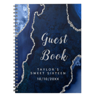 Navy and Silver Agate Sweet Sixteen Guest Book