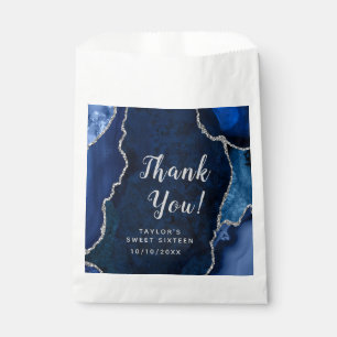 Navy and Silver Agate Sweet Sixteen Thank You Favour Bags