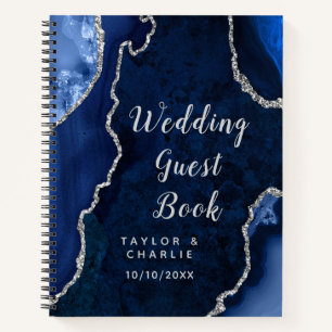 Navy and Silver Agate Wedding Guest Book