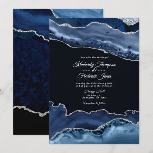 Navy and Silver Agate Wedding Invitation