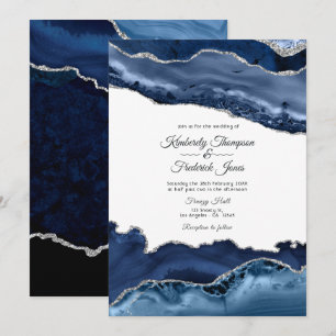 Navy and Silver Agate Wedding Invitation