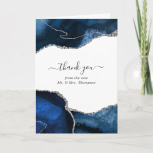 Navy and Silver Agate Wedding Photo Thank You Card
