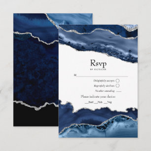 Navy and Silver Agate Wedding RSVP Card