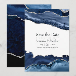 Navy and Silver Agate Wedding Save The Date