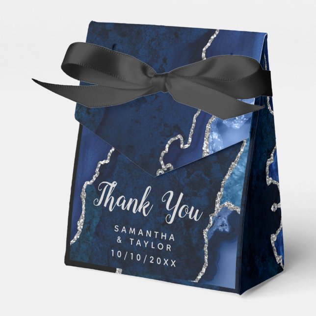 Navy and Silver Agate Wedding Thank You Favour Box (Front Side)