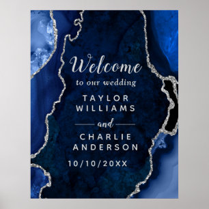 Navy and Silver Agate Wedding Welcome Poster
