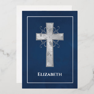 Navy and Silver Baptism or Christening Filigree