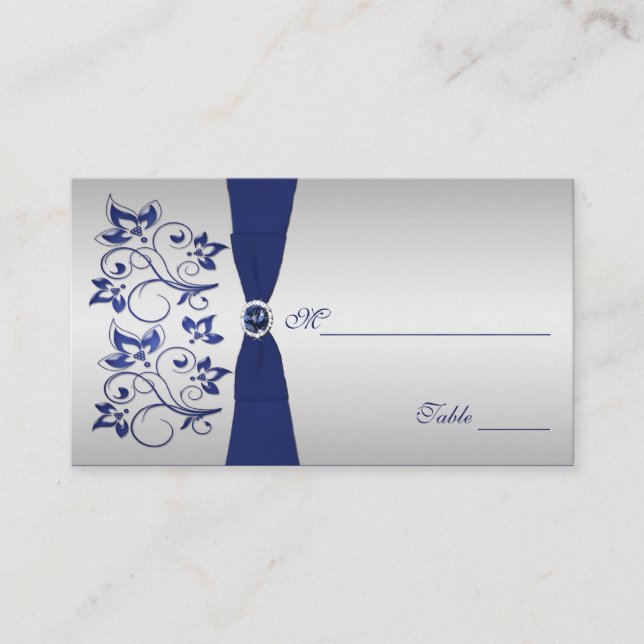 Navy and Silver Floral Placecards (Front)
