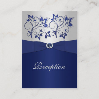 Navy and Silver Floral Reception Card