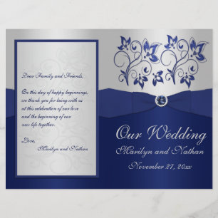 Navy and Silver Floral Wedding Program