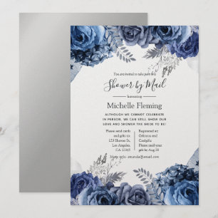 Navy and Silver Foil Bridal or Baby Shower by Mail Invitation