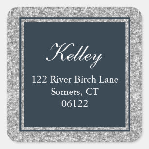 Navy and Silver Glitter Address Sticker