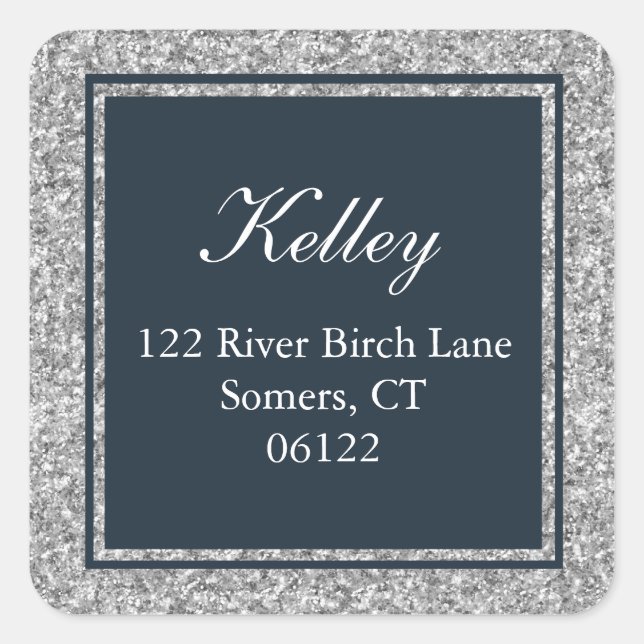 Navy and Silver Glitter Address Sticker (Front)