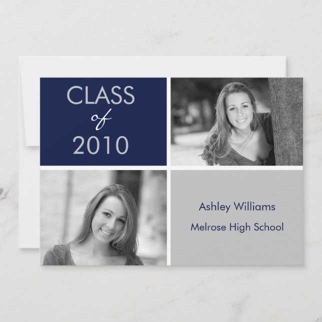 Navy and Silver Graduation Invitations (Front)