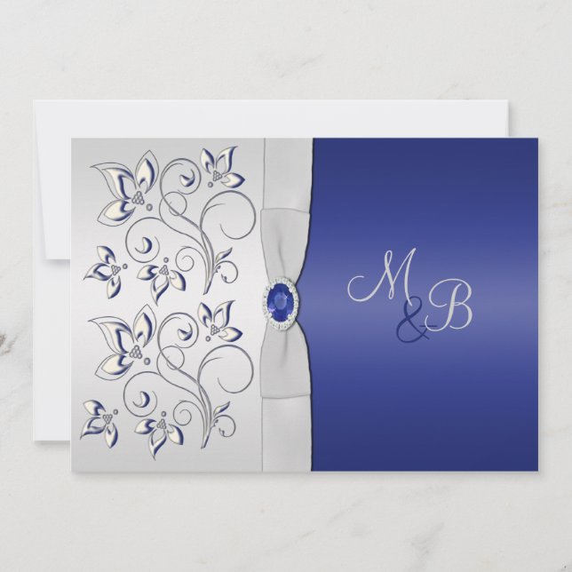 Navy and Silver Monogrammed Invitation (Front)