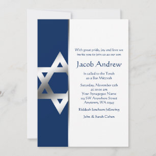 Navy and Silver Star of David Bar Mitzvah Invites